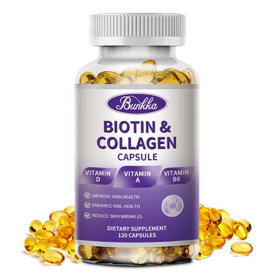 Bunkka Biotin 5,000mcg Capsules Keratin Hyaluronic Acid with Vitamin C、D、B7 Hair Growth Support Skin &amp; Nails Health Supplement